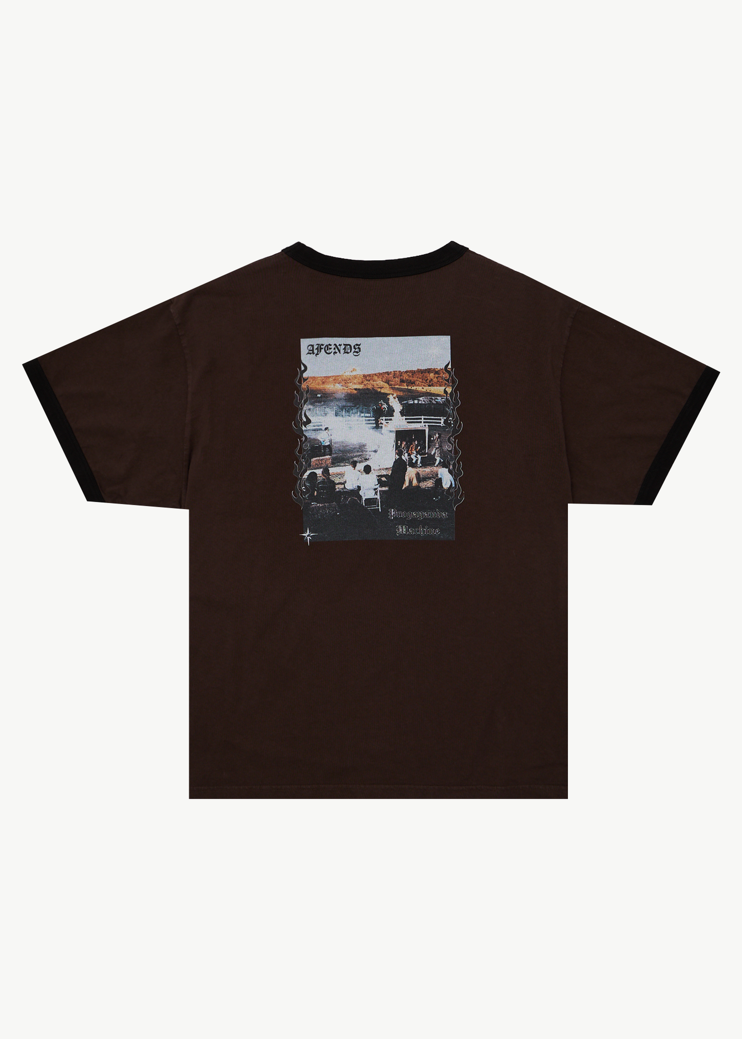 AFENDS Mens Machine - Boxy Ringer Fit Tee - Washed Coffee