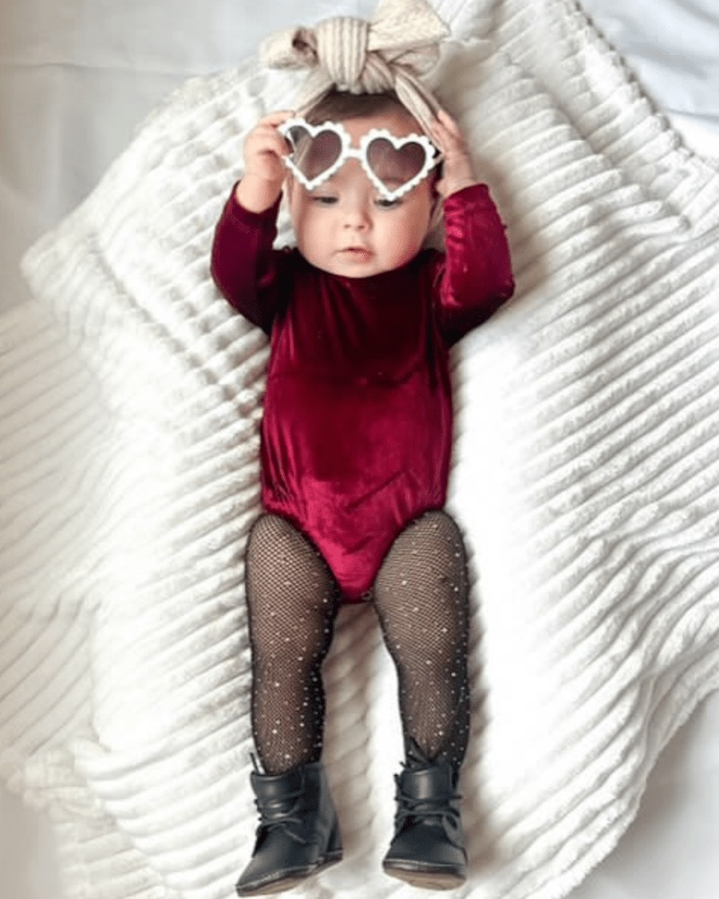 Livee Long Sleeve Velour Leotard - Cranberry