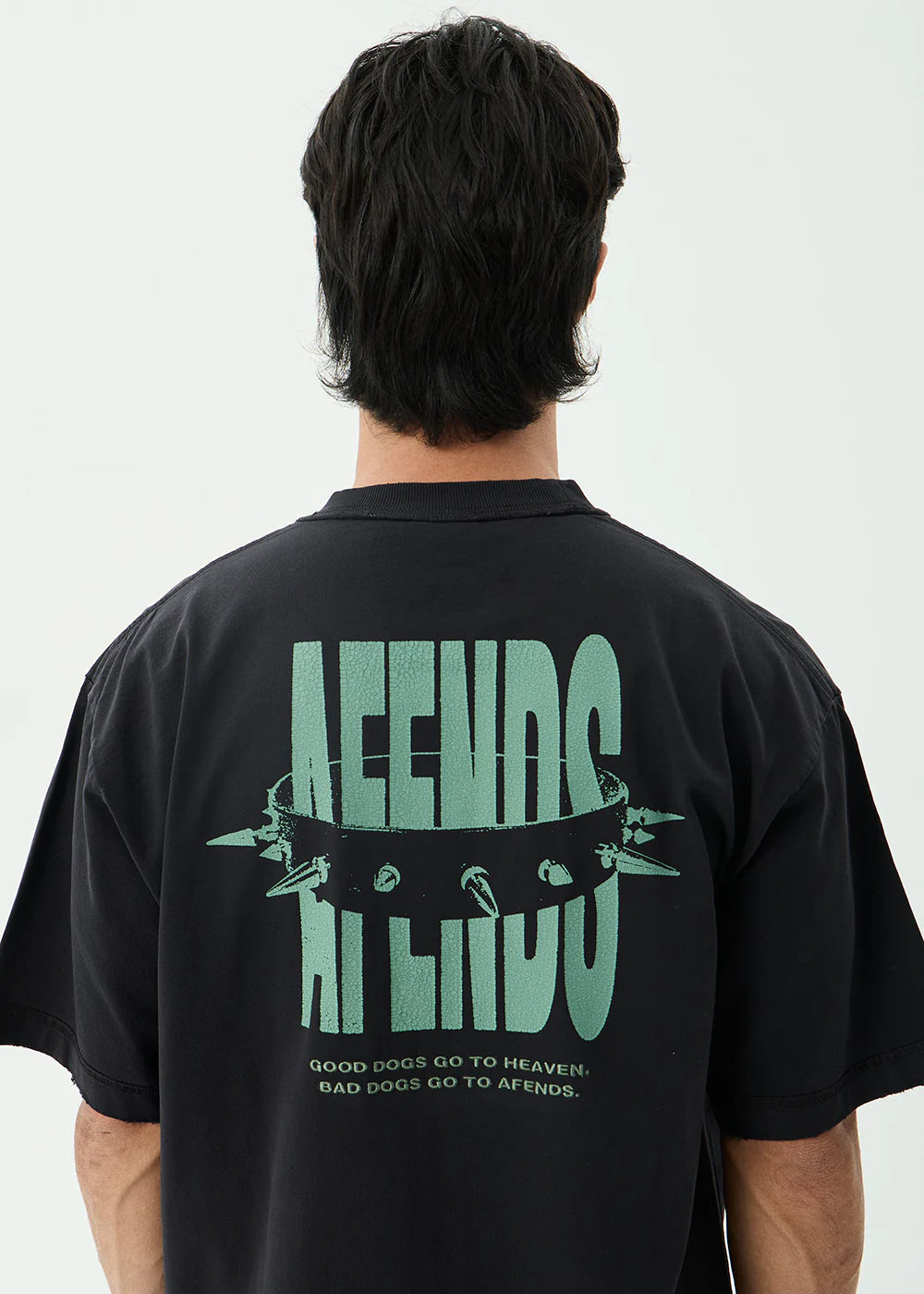 AFENDS Mens Bad Dog - Heavyweight Boxy Tee - Stone Black