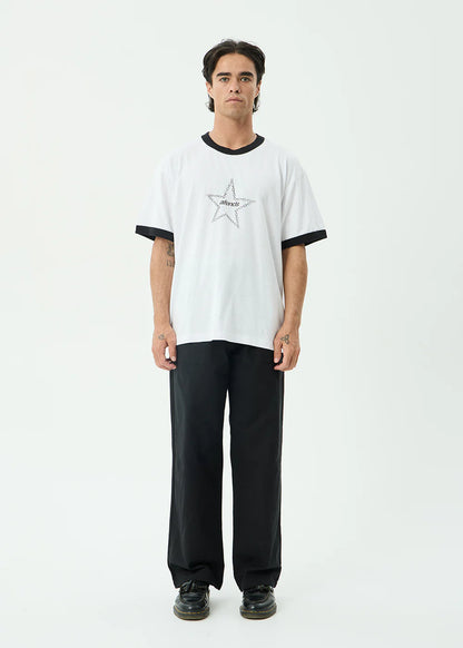 AFENDS Mens Chains - Boxy Ringer Tee - White