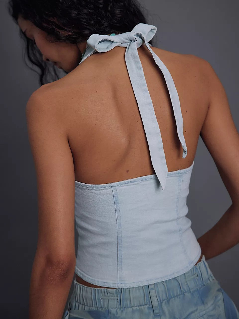 FREE PEOPLE Ramona Denim Halter Top