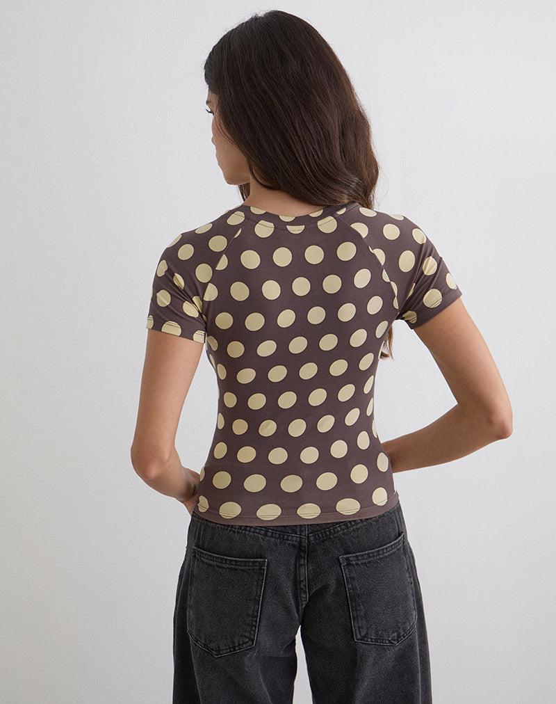 Agneta Tee in Brown with Big Yellow Polka Dots