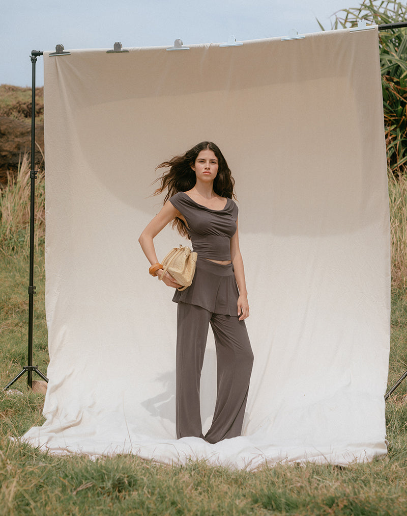 Amata Trouser Skirt in Cupro Dark Brown
