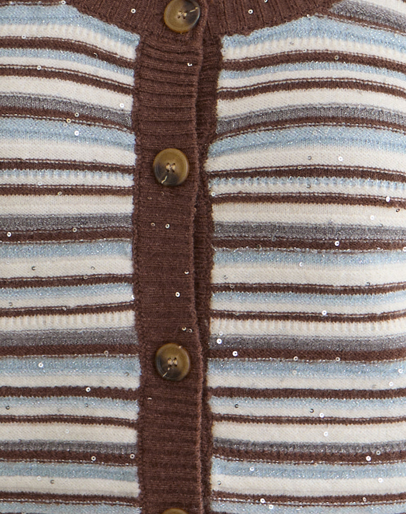Aniha Long Sleeve Top in Knit Stripe Blue and Brown
