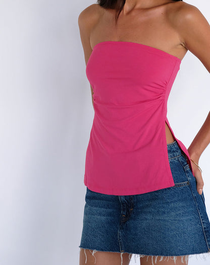 Aravie Ruched Bandeau Top in Fandango Pink