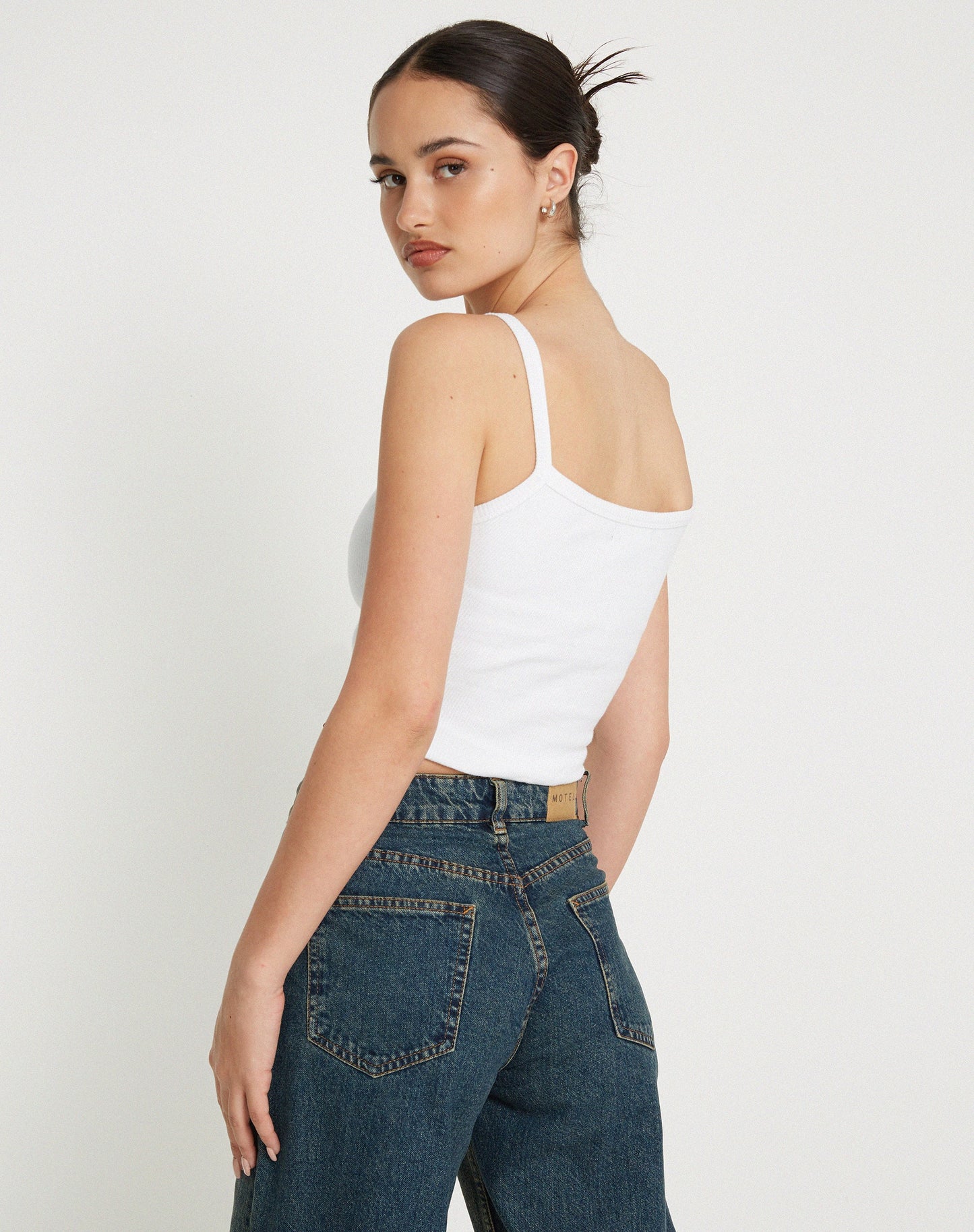 Aus Ribbed Vest Top in White