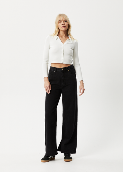 AFENDS Womens Eliza - Rib Long Sleeve Shirt - Off White