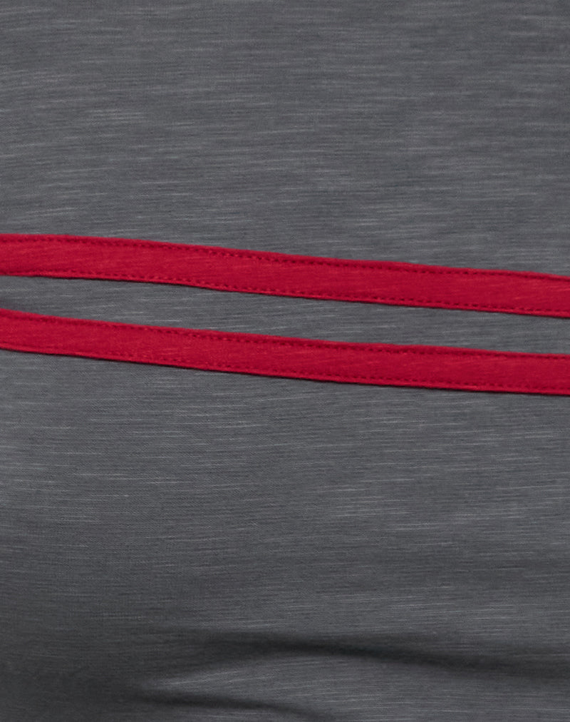 Bonjita Long Sleeve Top in Storm Grey with Adrenaline Red Binding