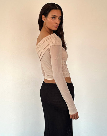 Chidi Sheer Mesh Bardot Top in Camel