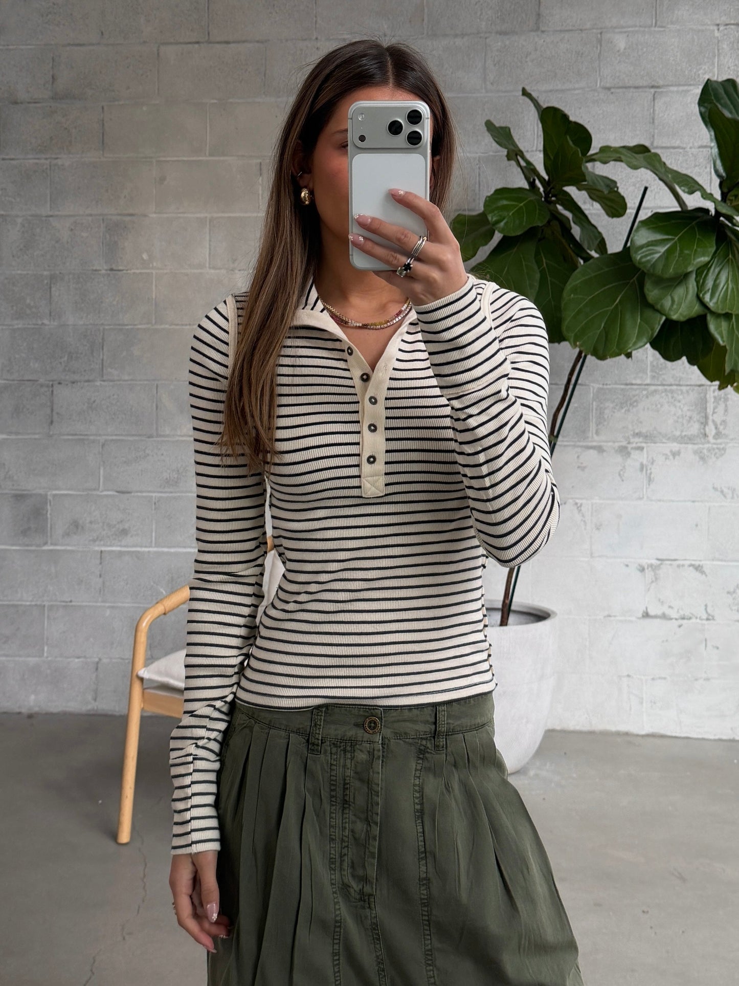 FREE PEOPLE Lake Stripe Henley Top