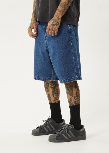 AFENDS Mens Lil C - Denim Baggy Short 22" - Authentic Blue