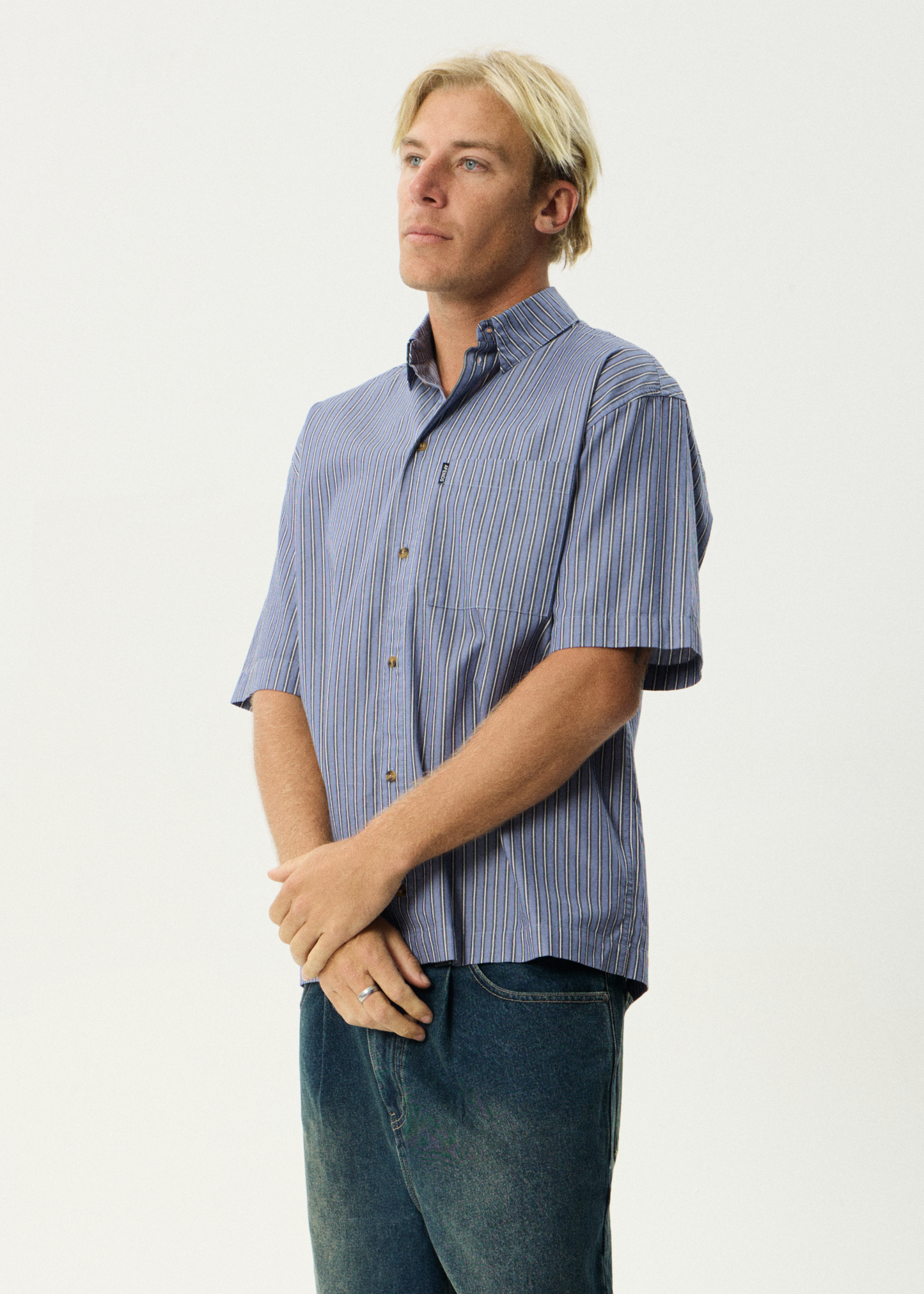 AFENDS Mens Shipwreck Stripe - Short Sleeve Shirt - Marlin