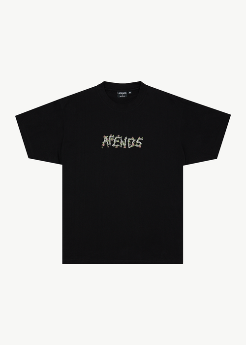 AFENDS Mens Daisy Chain - Boxy Tee - Black