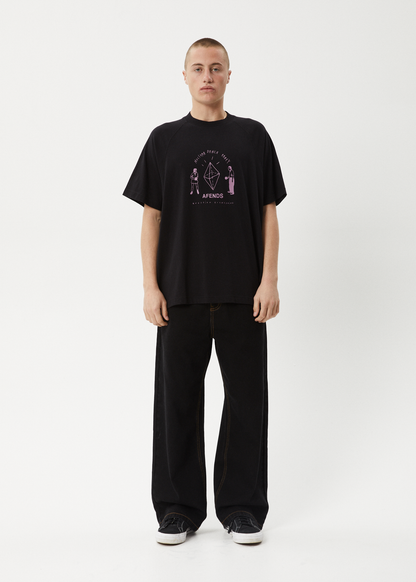 AFENDS Mens Dance Party - Raglan Boxy Tee - Black