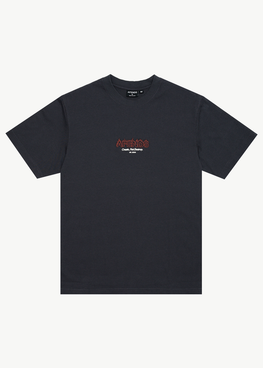 AFENDS Mens Ember - Retro Tee - Charcoal