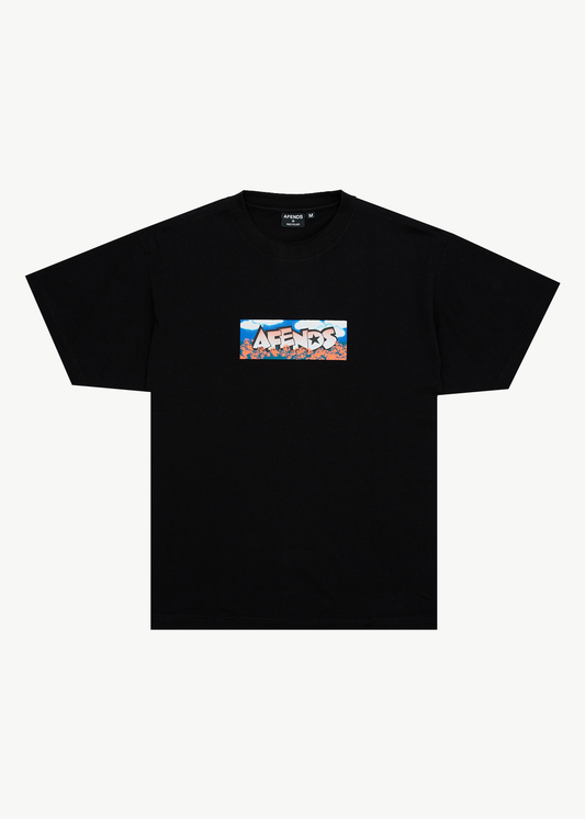 AFENDS Mens Wall Flower - Boxy Tee - Black