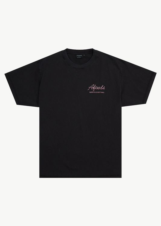 AFENDS Mens Valentine - Heavyweight Boxy Tee - Stone Black