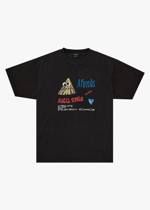 AFENDS Mens Shell Times - Boxy Tee - Stone Black