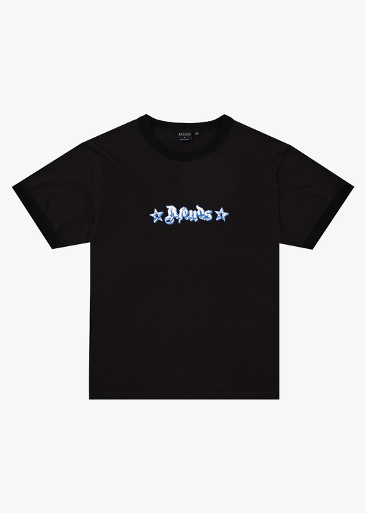 AFENDS Mens Created - Heavyweight Boxy Ringer Tee - Stone Black