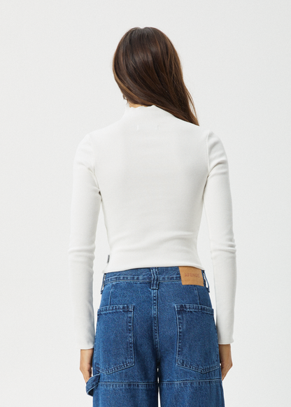 AFENDS Womens Iconic - Long Sleeve Rib Top - White