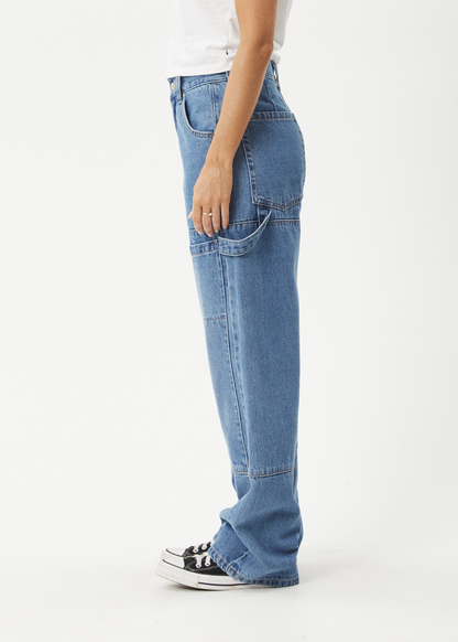 AFENDS Womens Moss - Denim Workwear Jean - Worn Blue