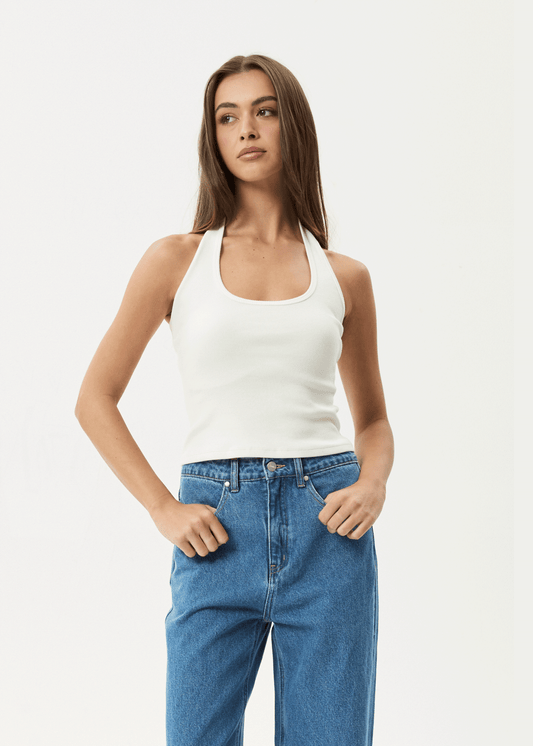 AFENDS Womens Basis - Rib Halter - White