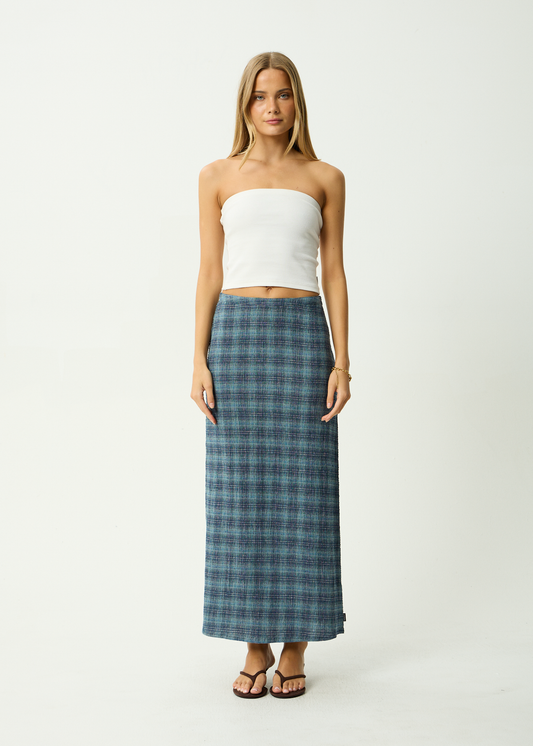 AFENDS Womens Lita - Seersucker Maxi Skirt - Position Navy Check