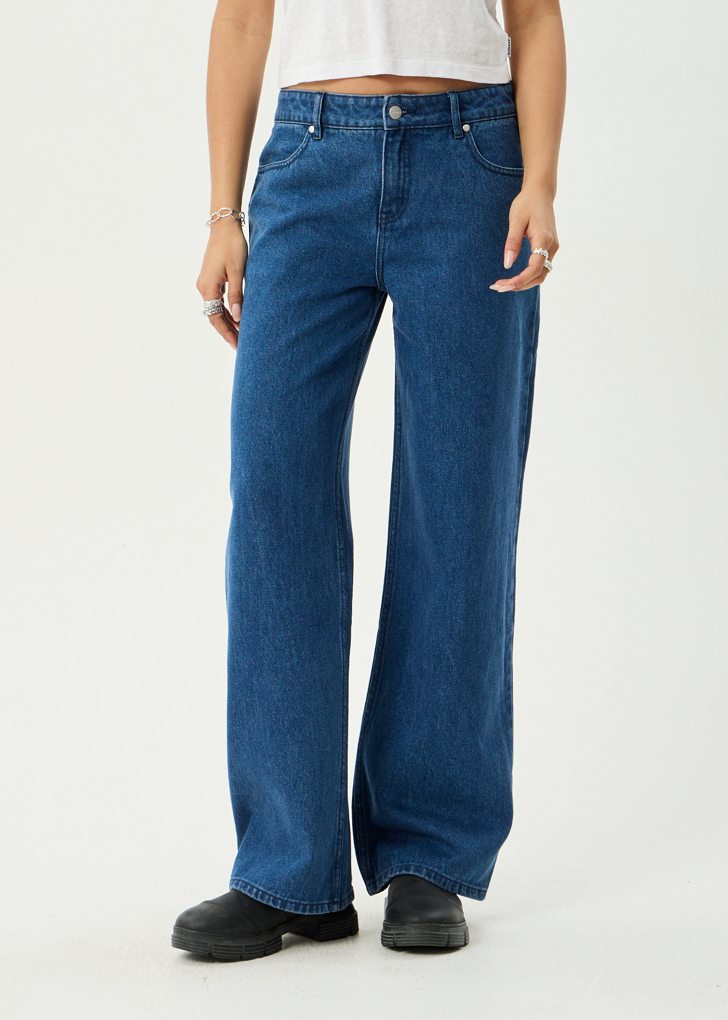 AFENDS Womens Alyra - Low Rise Wide Leg Jean - Authentic Blue