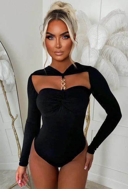 Always You Black Knot Gold Detail Stretch Bodysuit