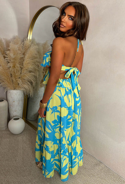 Beach Club Chic Lime Ring Front Cut Out Halter Maxi Dress