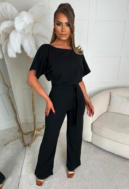 Came In Style Black Belted Jumpsuit