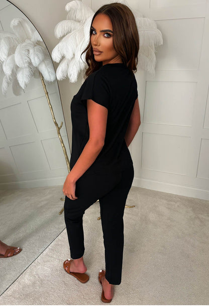 Chilled Girl Black Top & Jogger Loungewear Set