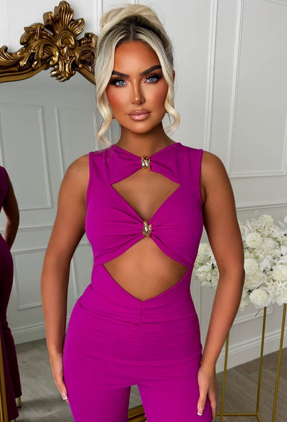Clio Fuchsia Buckle Detail Cutout Jumpsuit