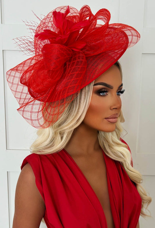 Cosmo Chic Red Floral Bow Detail Fascinator