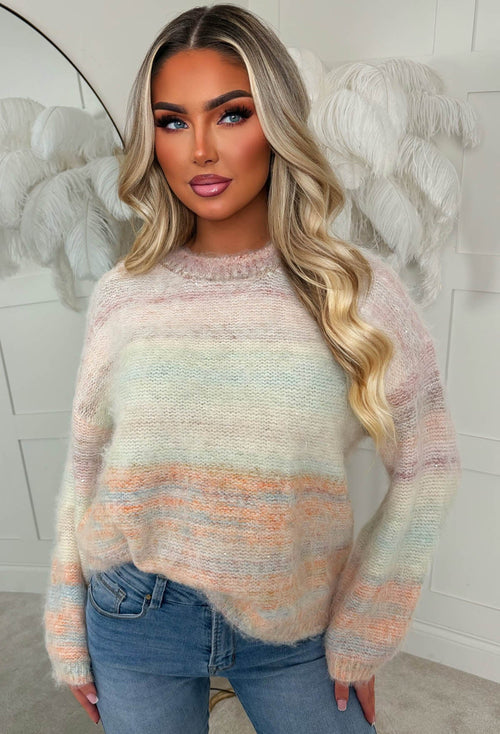 Cosy Days Orange Wide Neck Stripe Jumper