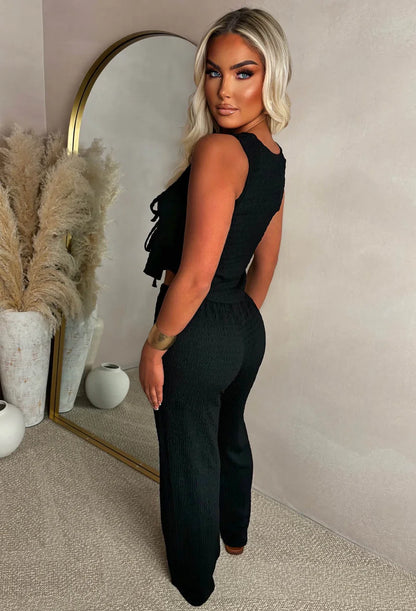 Crimson Crush Black Straight Leg Stretch Trousers