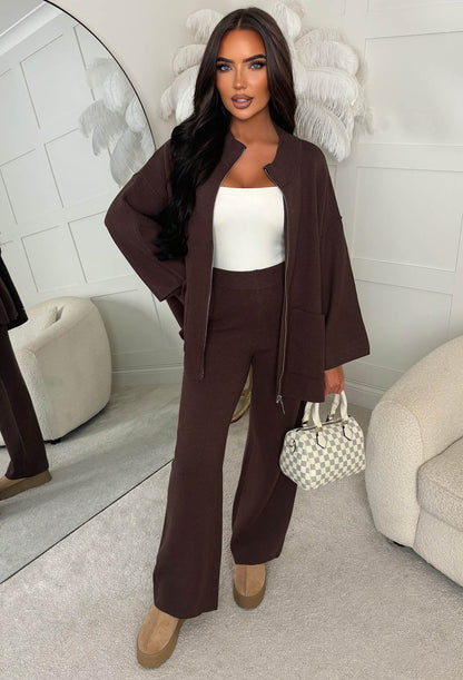 Cutest Cosies Brown Zip Up Batwing Knitted Set