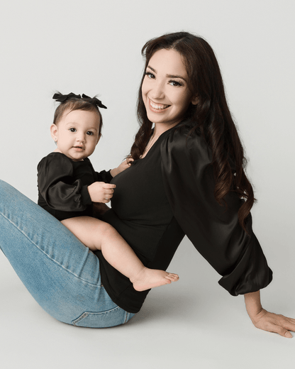 Evangeline Satin Sleeve Top & Leotard - Black