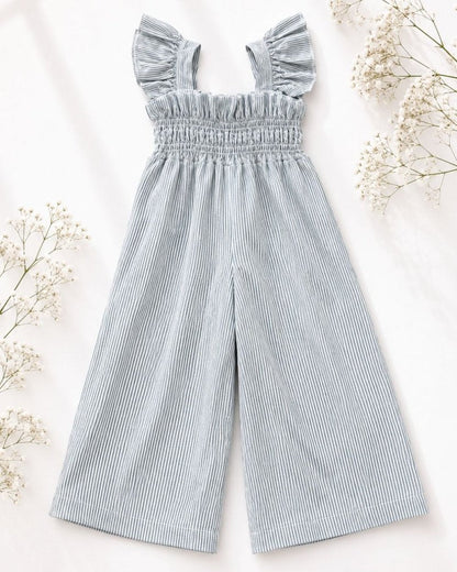 Goldie Smocked Jumpsuit - Sage Pinstripe